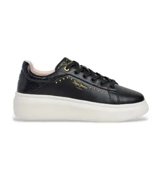 per donna PLS000022 Sneakers Yara Glam in pelle nera (36), Nero, 1 a 3 cm, Stringhe, Casual