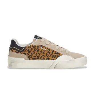 per donna PLS300003 Sneakers in pelle beige Milan Fierce (39), Basso, Stringhe, Casual, Animal Print