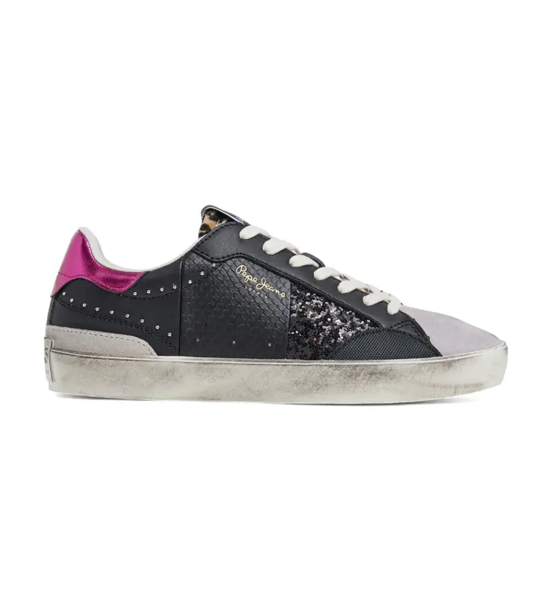 per donna PLS31574 Sneaker Lane City in pelle nera (36), Nero, Basso, Stringhe, Casual