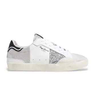 per donna PLS31598 Sneakers Lane in pelle bianche, argento (38), Bianco, Basso, Camoscio, Stringhe, Casual