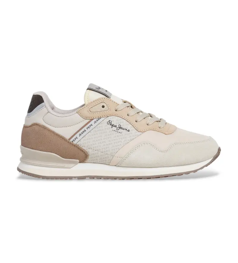 per donna PLS400007 Sneakers beige con logo London (37), Pelle, Basso, Stringhe, Casual