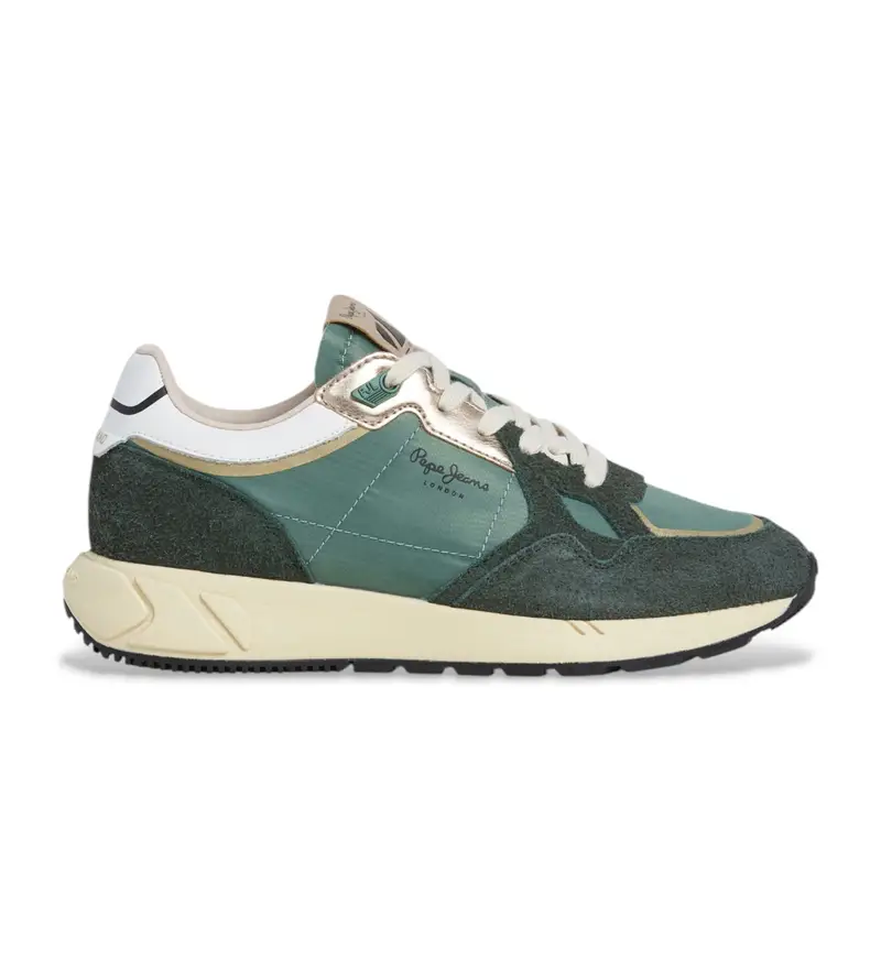per donna. PLS600010 Sneakers Marlon Metal in pelle verde (36), Basso, 1 a 3 cm, Stringhe, Casual