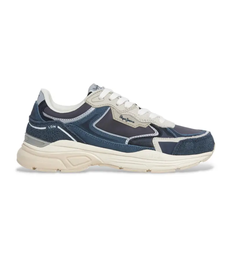 per donna PLS600015 Sneakers in pelle blu navy retrò Dave (38), Basso, Stringhe, Casual