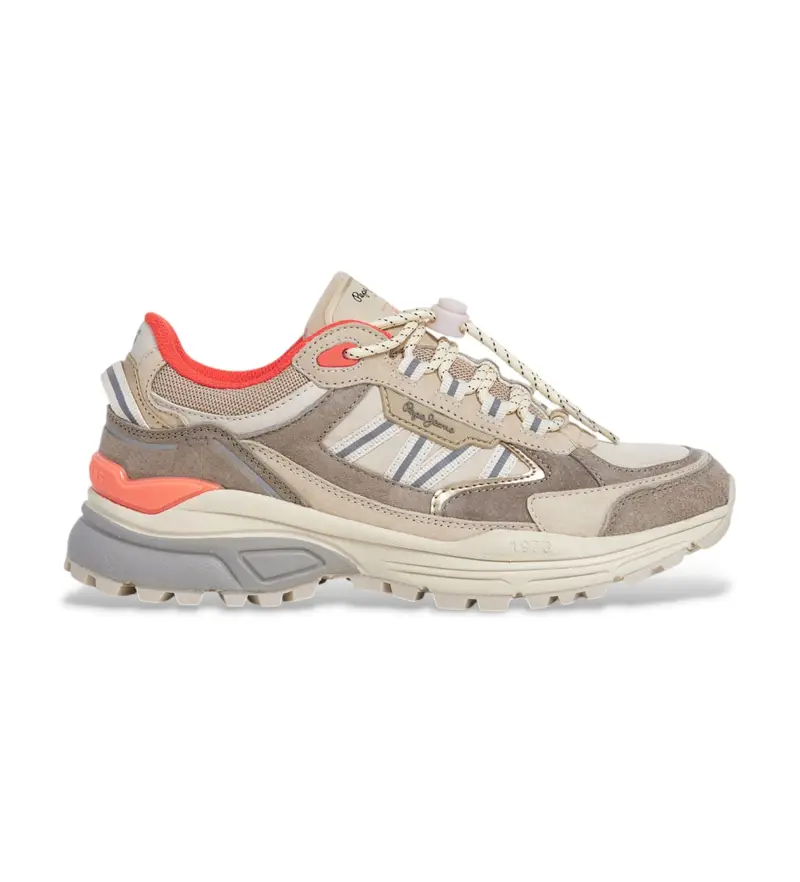 per donna PLS600027 Sneakers in pelle beige Darren Trek (40), Basso, 1 a 3 cm, Stringhe, Casual