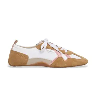 per donna PLS600058 Sneakers Noa Sporty in pelle marrone e bianca (36), Bianco, Basso, Stringhe, Casual