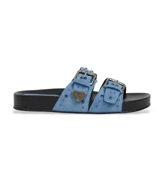per donna PLS900008 Sandali Agnes Studs in pelle blu (37), Basso, Camoscio, Nessuno, Casual
