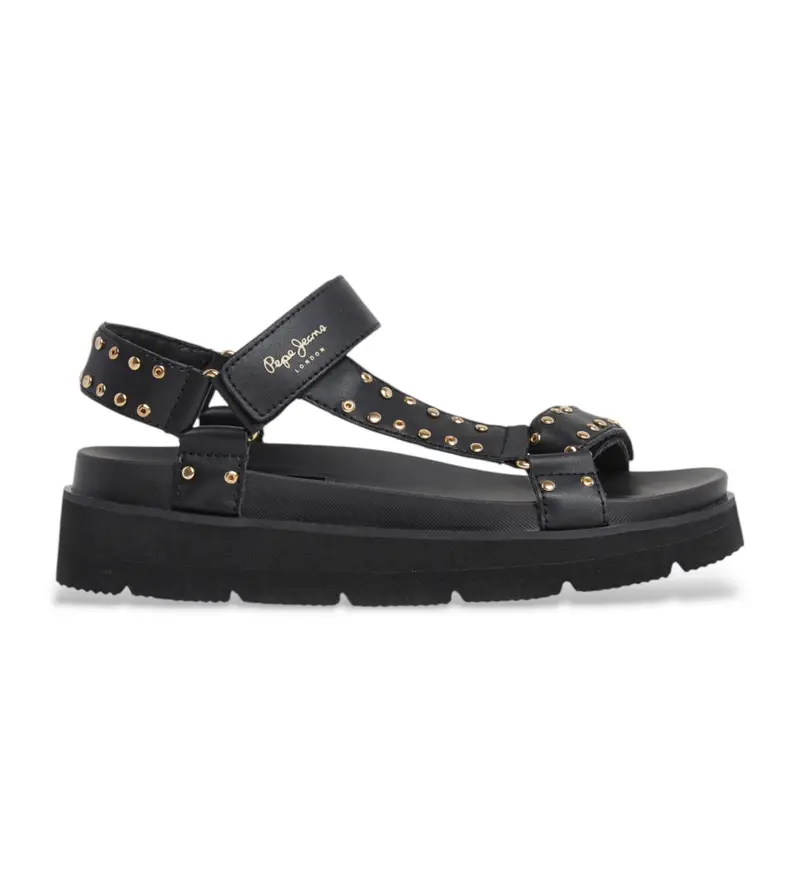 per donna PLS90678 Sandali Pola Metal neri (40), Nero, 1 a 3 cm, Velcro Pelle