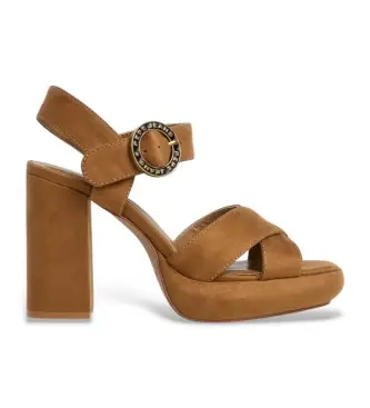 per donna PLS90701 Sandali marroni con logo Lenny (37), Marrone, 8 a 10cm, Fibbia, Casual, Da sera