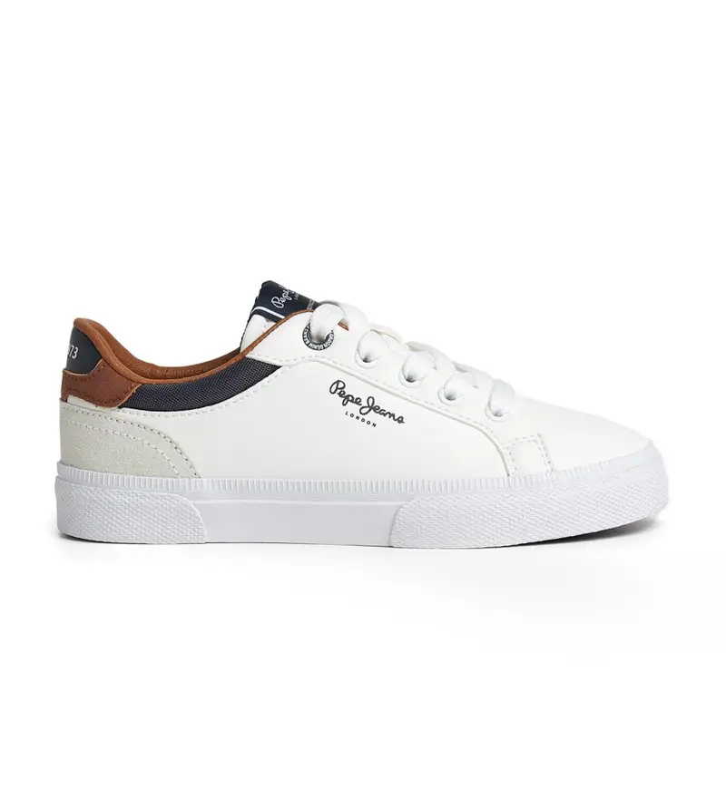 per ragazzo. PBS30569 Scarpe da ginnastica bianche in pelle Kenton Court (32), Bianco, Basso, Stringhe, Casual, moda per bambini