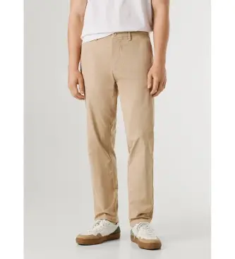 per uomo PM2100073 Pantaloni chino in popeline beige slim (33), Casual, Cotone