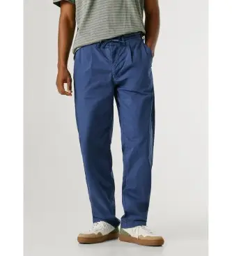 per uomo PM2100076 Pantaloni blu in popeline larghi e rilassati (30), Casual, Cotone