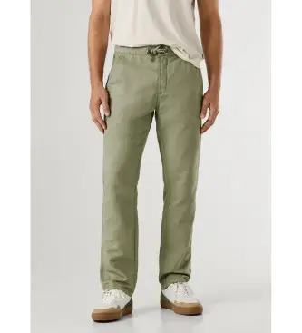 per uomo PM2100080 Pantaloni chino comodi da indossare, in lino verde (28), Casual, Cotone