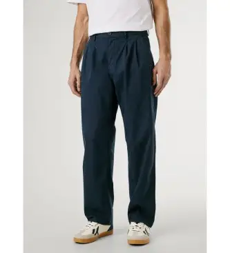 per uomo PM211934 Pantaloni blu navy in popeline rilassati (36), Casual, Cotone