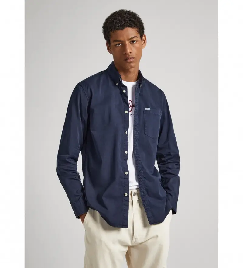 per uomo PM308215 Camicia Crail blu scuro (M), Casual, Cotone, Manica lunga, Sostenibile, Navy