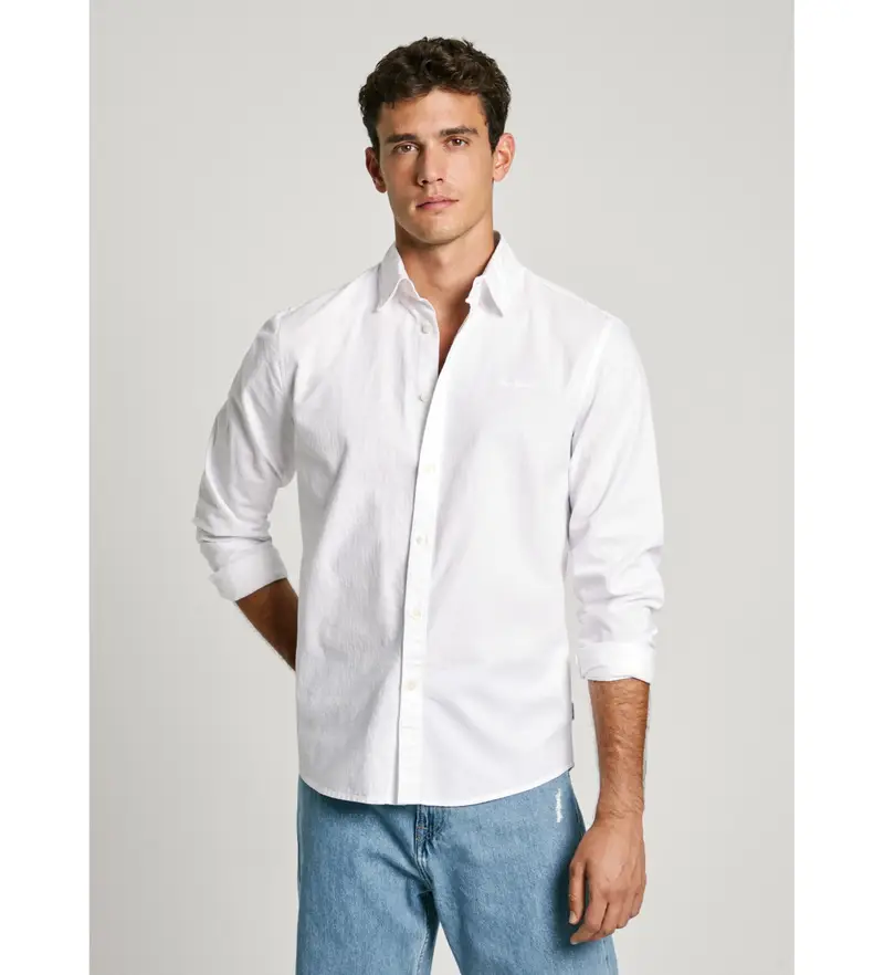 per uomo PM308274 Camicia bianca di Phil (L), Bianco, Casual, Cotone, Manica lunga, Sostenibile