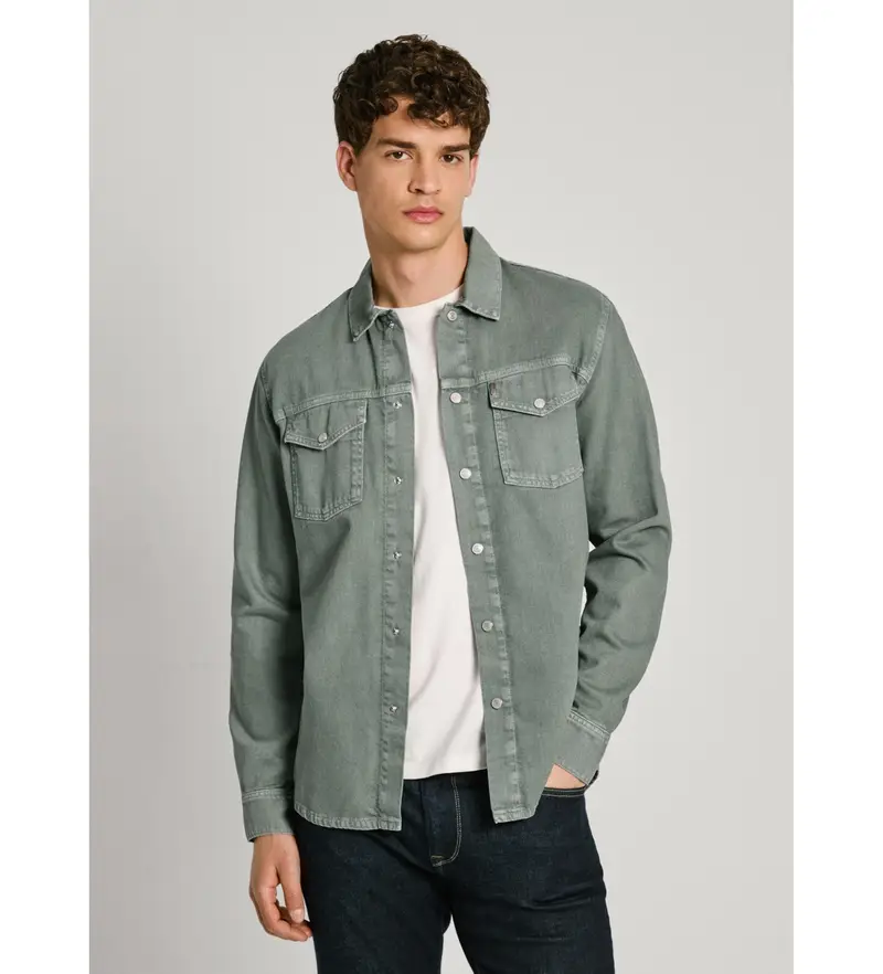 per uomo. PM308584YH5 Camicia oversize verde normale (S), Casual, Manica lunga, Cotone biologico, Sostenibile