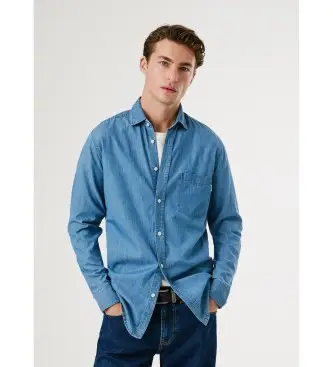 per uomo PM3090014C0 Camicia classica slim fit blu (S), Casual, Cotone, Manica lunga Blu medio