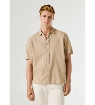 per uomo PM3091193 Camicia beige di Percy (L), Casual, Lino, Manica corta