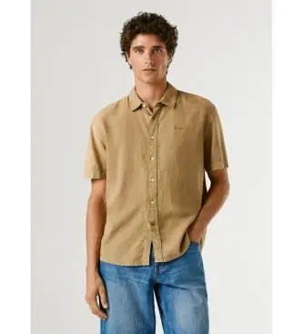 per uomo PM3091193 Camicia marrone di Percy (L), Casual, Lino, Manica corta