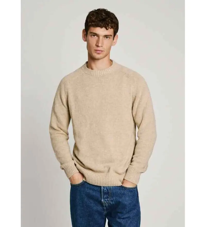 per uomo PM702480 Maglione lavorato a maglia dalla vestibilità regolare beige (L), Casual, Cotone