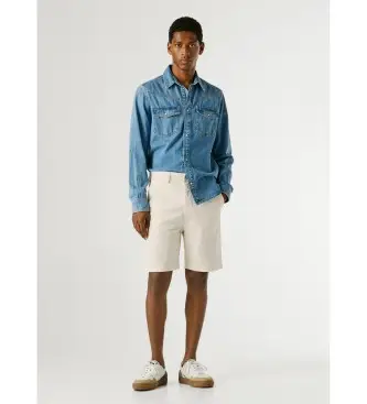 per uomo PM8000034 Pantaloncini chino bianchi a taglio dritto (28), Bianco, Casual, Cotone