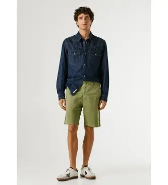 per uomo PM8000034 Pantaloncini chino verdi a taglio regolare (28), Casual, Verde, Cotone