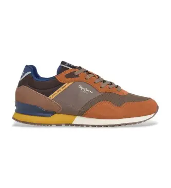 per uomo PMS400011 Sneakers in pelle marrone mattone di Londra (42), Basso, Stringhe, Casual