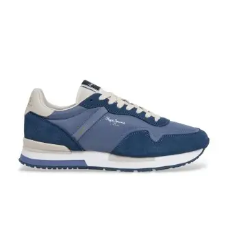 per uomo PMS400037 Sneakers Hailon Basic in pelle blu (41), Basso, Stringhe, Casual