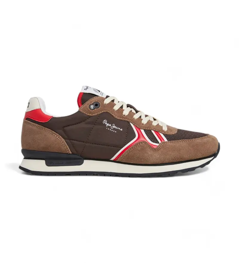 per uomo PMS40016 Sneakers in pelle Brit serie marrone (42), Basso, Stringhe, Casual