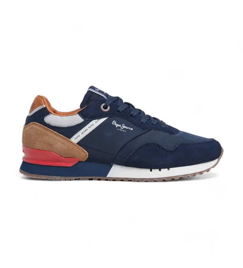 per uomo PMS40018 Sneakers in pelle blu navy del marchio London (40), Basso, Camoscio, Stringhe, Casual