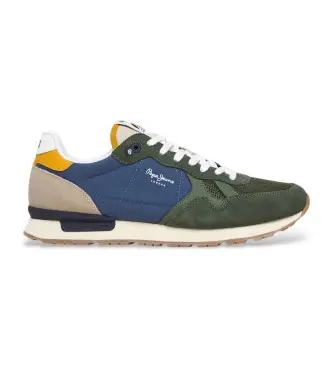 per uomo PMS40030 Sneaker Brit Camp in pelle blu e verde (46), Basso, Stringhe, Casual