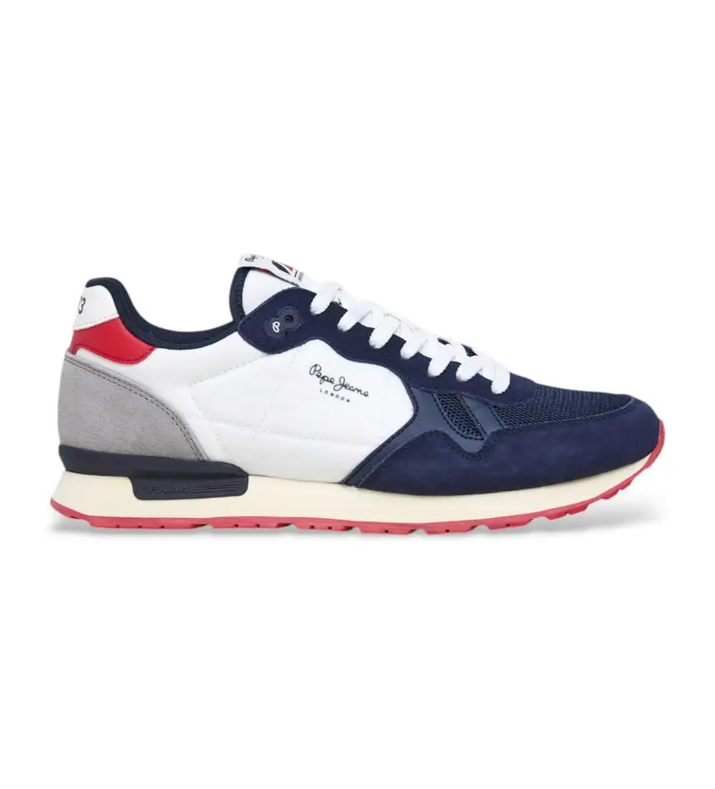 per uomo PMS40030 Sneakers Brit Camp in pelle bianca e blu navy (42), Bianco, Basso, Camoscio, Stringhe, Casual
