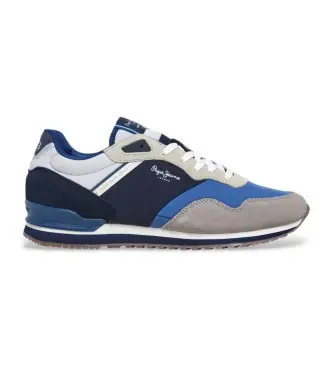 per uomo PMS40036 Sneakers in pelle London Link grigio, blu navy (42), Basso, Stringhe, Casual