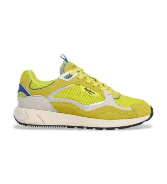 per uomo PMS600018 Sneakers sportive in pelle gialla Marlon (40), Basso, Stringhe, Casual, Giallo Beige
