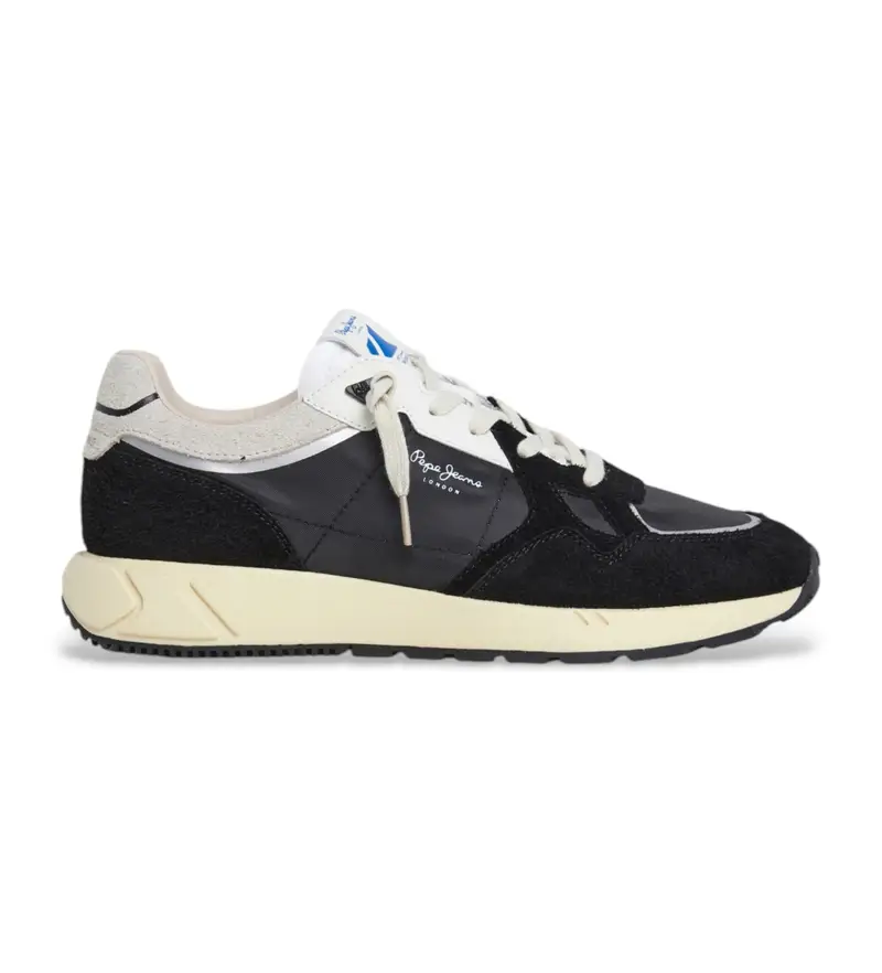 per uomo. PMS60036 Sneakers Marlon Divided in pelle nera (40), Nero, Basso, Camoscio, Stringhe, Casual