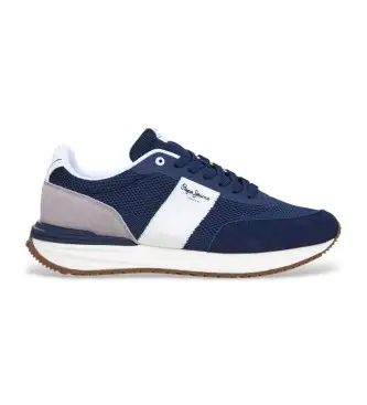 per uomo PMS60039 Sneakers in pelle blu navy in maglia Buster (40), Basso, Stringhe, Casual