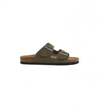 per uomo PMS90112 Sandali in pelle bio verde (42), Basso, Nessuno, Casual