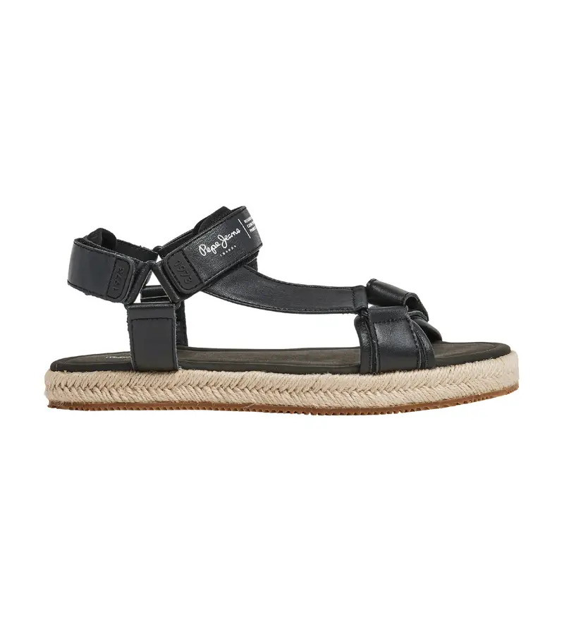 per uomo PMS90115 Sandali Sunset Savage in pelle nera (40), Nero, Basso, Velcro, Casual Naturale