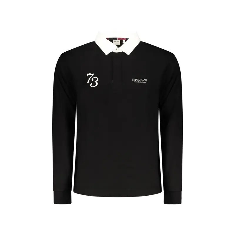 Polo Maniche Lunghe Uomo Nera Ricamo Nero