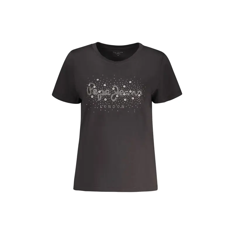T-Shirt Maniche Corte Donna Nera Applicazioni Strass e Borchie Nero