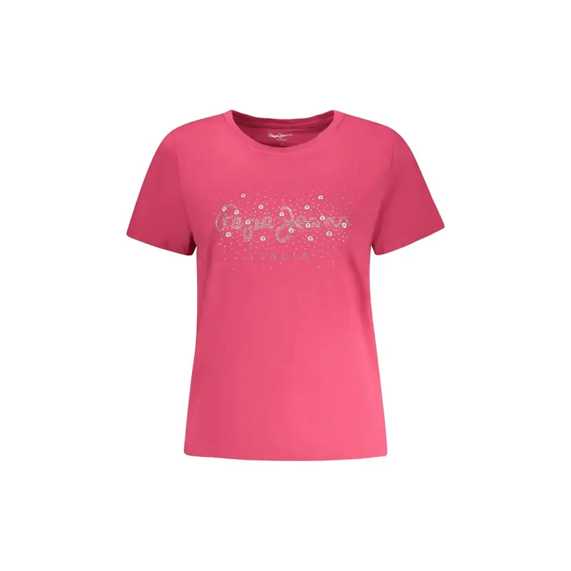 T-Shirt Maniche Corte Donna Rosa Applicazioni Strass e Borchie