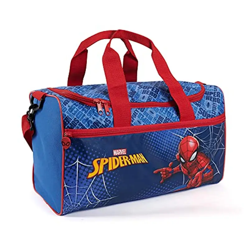PERLETTI Borsa Sport Bambino Spiderman Blu e Rosso - Borsone Palestra per Bambini Uomo Ragno con Tracolla e Tasca Frontale - Sacca Sportiva Bimbo Marvel Spider Man Tempo Libero e Viaggi - 35x22.5x15