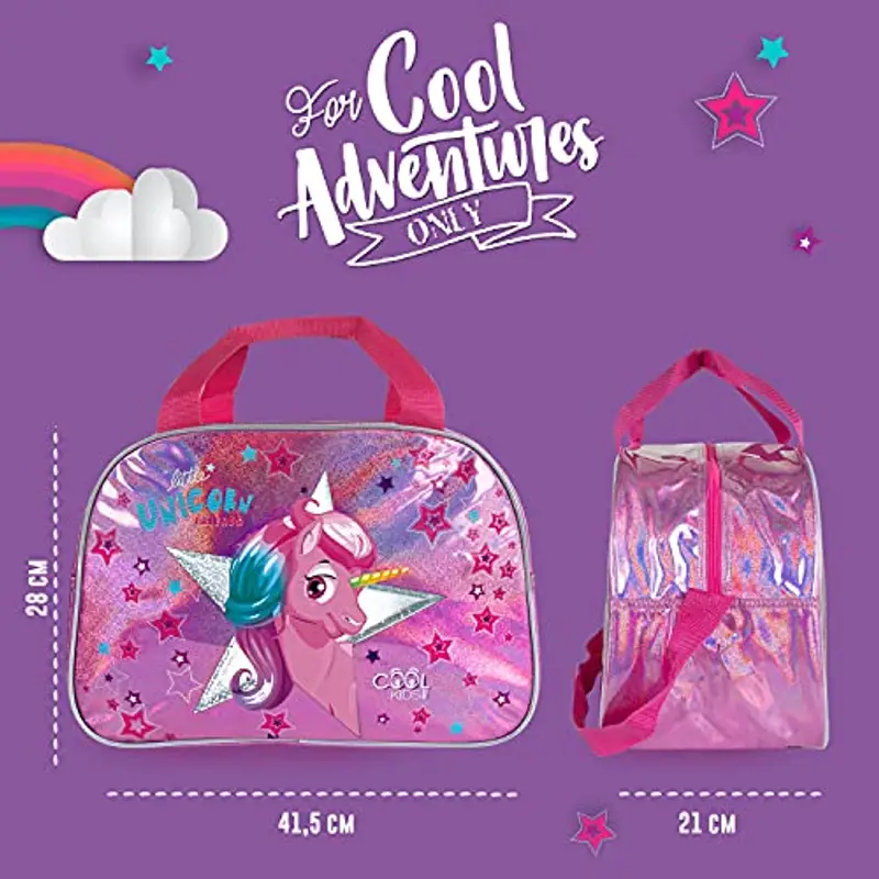 PERLETTI Borsa Sport Unicorno Bambina con Glitter Rosa - Borsone Palestra con Tracolla Viaggi Tempo Libero - Sacca miniatura 2