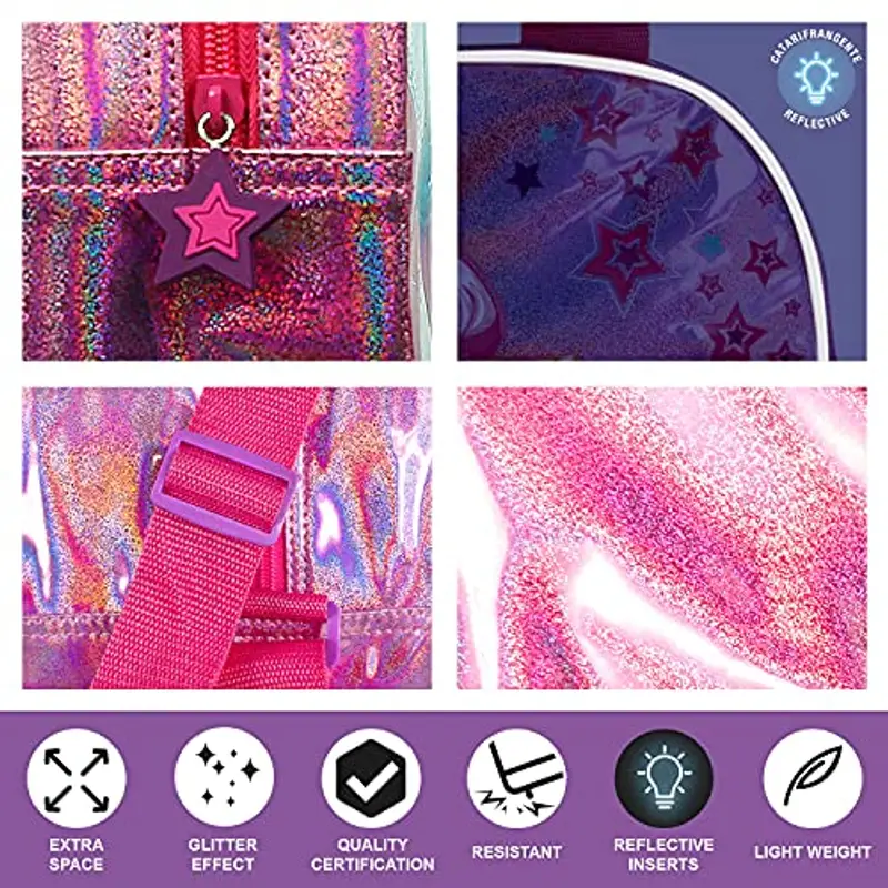PERLETTI Borsa Sport Unicorno Bambina con Glitter Rosa - Borsone Palestra con Tracolla Viaggi Tempo Libero - Sacca miniatura 3