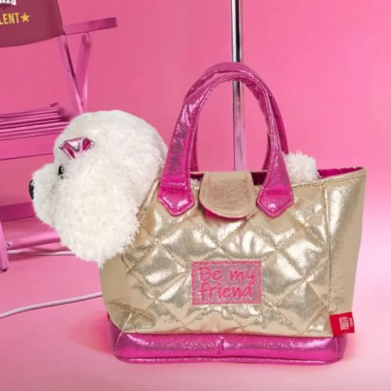 PERLETTI Borsetta Bambina con Peluche Barboncino Estraibile - Borsa Morbida e Leggera Regalo Bimba 3 4 5 6 Anni - Borsa miniatura 3