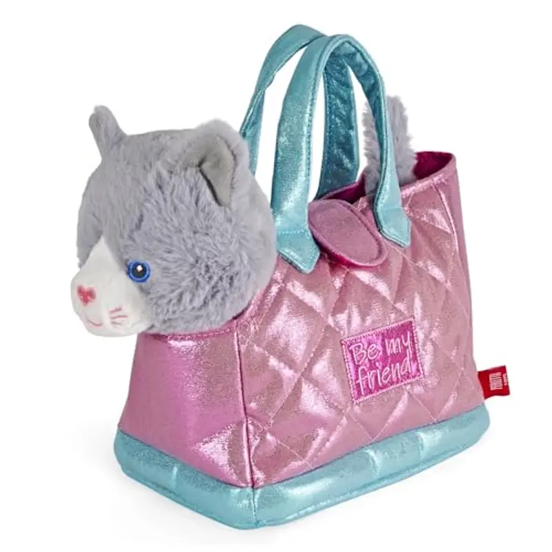 PERLETTI Borsetta Bambina con Peluche Gattino Estraibile - Borsa Morbida e Leggera Regalo Bimba 3 4 5 6 Anni con Manici