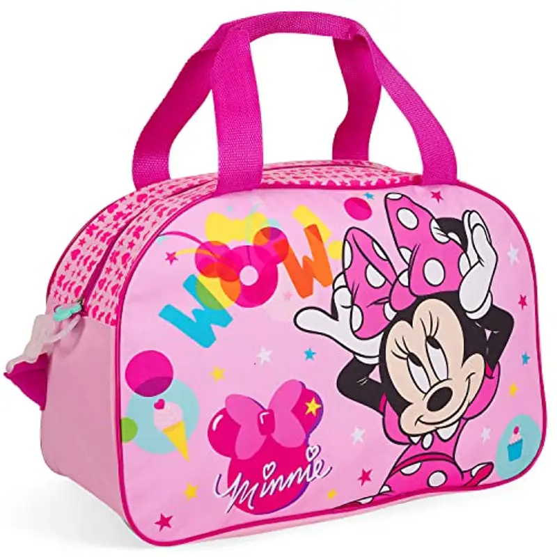 PERLETTI Borsone Palestra Bambina Rosa con Stampa - Borsa Viaggio Disney con Tracolla Minni Mouse Fucsia per Bimba - Sacca Sportiva Multiuso 28x41x21cm