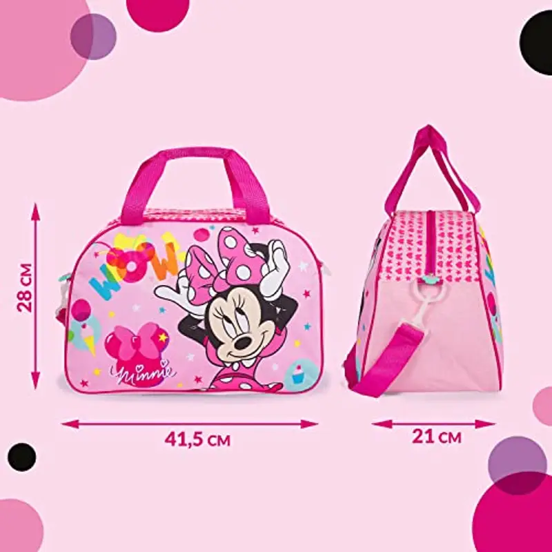 PERLETTI Borsone Palestra Bambina Rosa con Stampa - Borsa Viaggio Disney con Tracolla Minni Mouse Fucsia per Bimba - Sacca Sportiva Multiuso 28x41x21cm miniatura 2