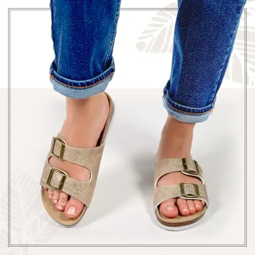 PERLETTI Ciabatte Donna Estive Comode Leggere - Ciabatte Mare Doppia Fibbia Dorate Quattro Stagioni - Sandali Comfort miniatura 2