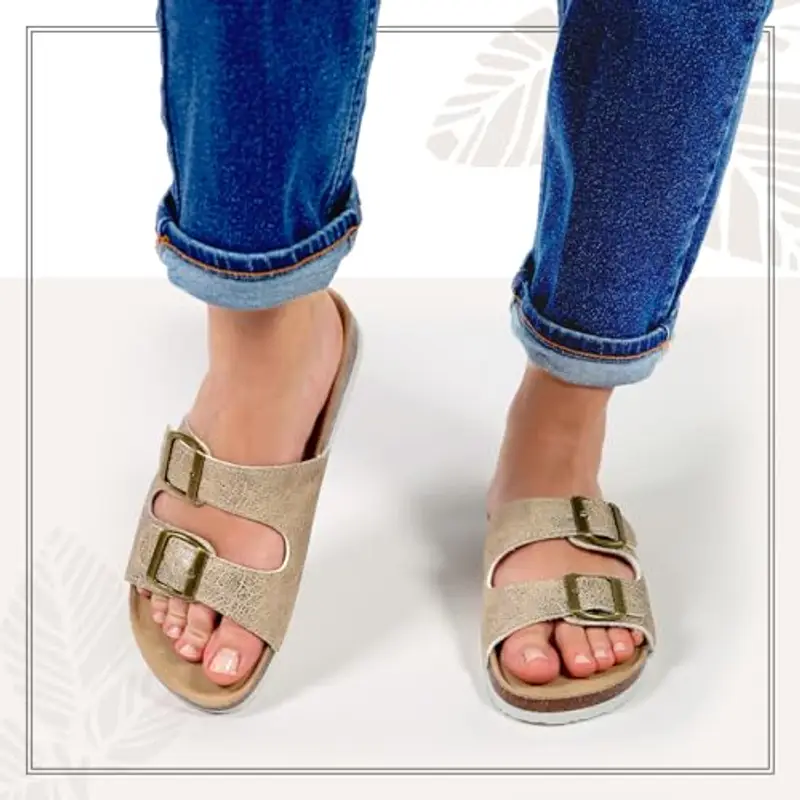 PERLETTI Ciabatte Donna Estive Comode Leggere - Ciabatte Mare Doppia Fibbia Dorate Quattro Stagioni - Sandali Comfort miniatura 2